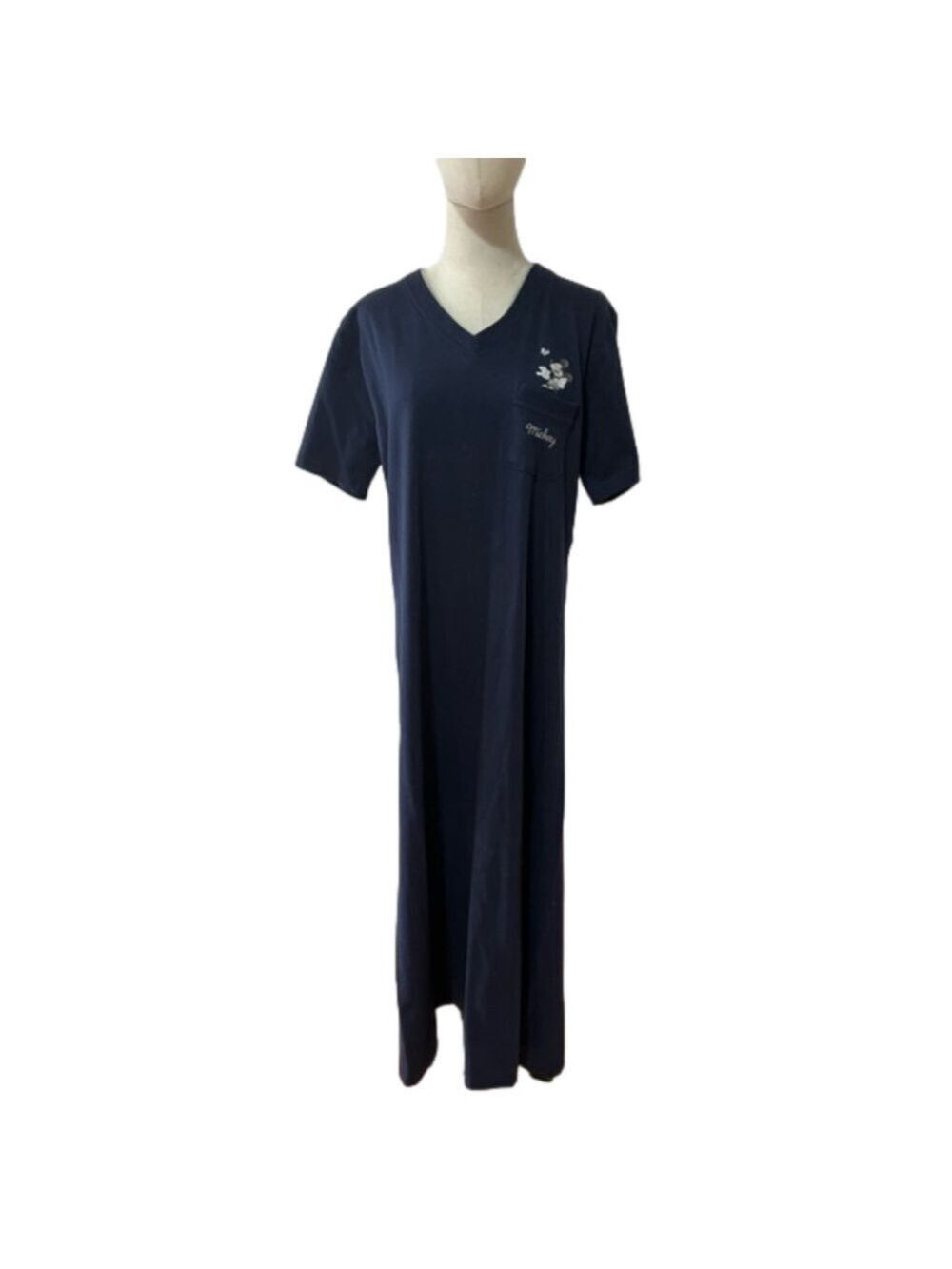 90s MICKEY MOUSE OVERSIZED NAVY T-SHIRT MAXI DRESS W EMBROIDEREDLOUNGEWEAR SZ L